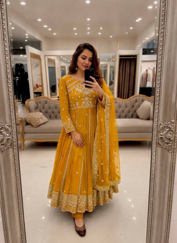 Salwar kameez jaune - kameez, foux