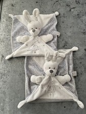 Lot 2 Doudou Plat Lapin blanc Gris NICOTOY SIMBA KIABI Etoile Argentée Att. Têt.
