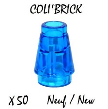 Lego 4589 b - 50x Brique cone / Cone 1x1 top groove - Trans dark blue - NEUF