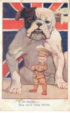 PATRIOTIQUE Angleterre BULLDOG anglais (état)  " je les attends "
