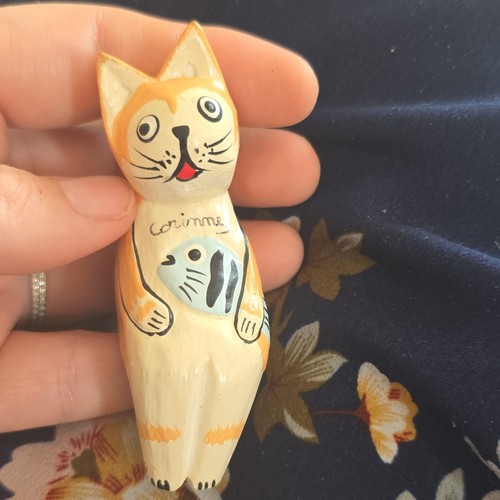 Statuette chat bois peint - statuette,