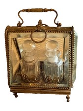 Antique Victorian 2 perfume bottles In bevelled Glass Ormolu Vitrine Box French