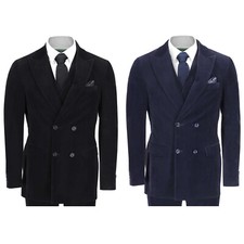 Hommes 3 Pièce Velours Costume Classique Double Boutonnage Pic Revers Ajusté Fit