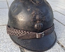 Jugulaire tressée OFFICIER CASQUE Adrian mod. 1915-1926 en Cuir Marron Foncé 