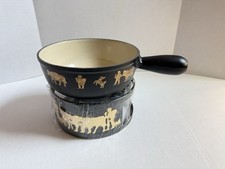 Le Creuset Black Gold Cow Fondue & Stand Set 22 New Rare Limited Edition
