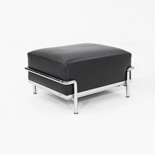 2010s Le Corbusier Jeanneret Perriand for Cassina LC2 Ottoman in Black Leather