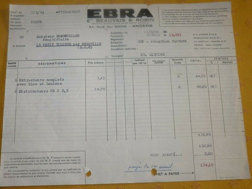 Ancienne facture ebra ets - ebra,