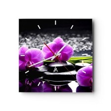 Horloge murale en verre 30x30cm Silencieuse Orchidée nature eau fleur Wall Clock
