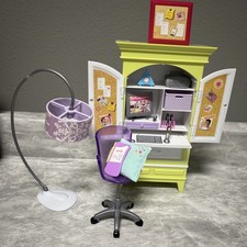 2007 Mattel Barbie My House Furniture Green Armoire Desk Office W/Accessories