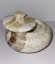 Boite À Bijoux Cendrier  Ronde En Marbre Onyx Albâtre Fait Main Vintage