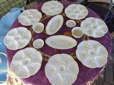 Service à Huitres Barbotine Blanche Faience de Gien 8 Assiettes 2 Raviers 4 Bols