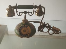 GORGEOUS ANTIQUE BRASS/WOOD TELCER PHONE 