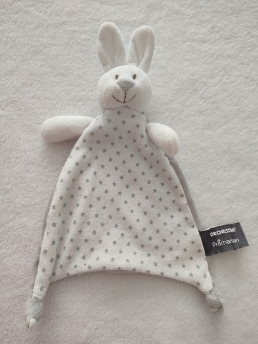 Doudou plat lapin blanc - lapin, gris