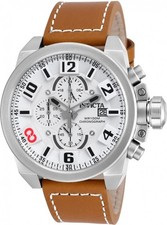 50mm Invicta Corduba Men Quartz Watch Silver White Brown Tan Leather 18991 100m