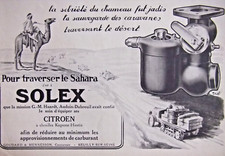 1923 PRESS ADVERTISEMENT SOLEX CARBURETOR TO CROSS THE SAHARA WITH CITROEN