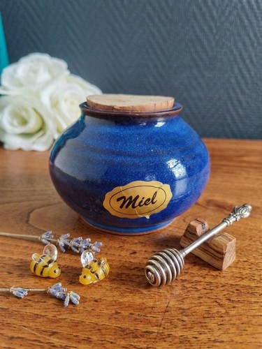 Pot miel bleue grès - miel,