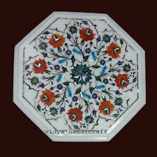 Table basse en marbre 12" marqueterie incrustation florale cornaline art déco...