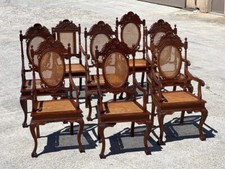 Turned and Carved Wooden Medallion Armchairs, Late 19th Century, Set of 8