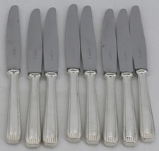 Alfénide Véga, Art Déco, 8 couteaux entremets, fromage, dessert, métal argenté.
