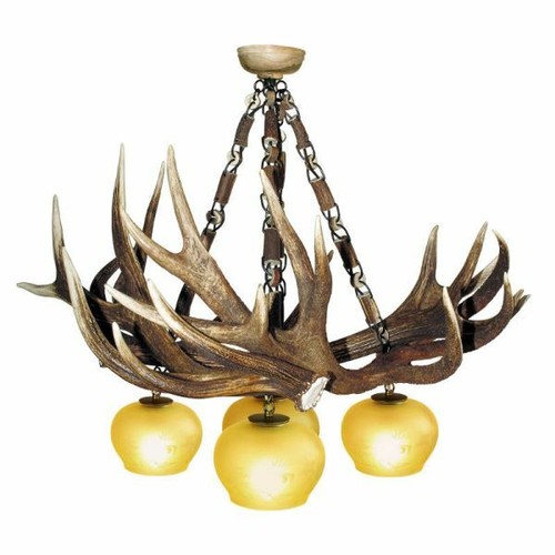 Lustre avec vrai - bois, cerf