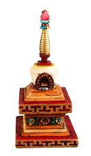 Statue Stupa Bouddha médecine bois peint Népal 24cm  - 5661