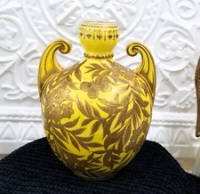 1884 Royal Crown Derby Canary Yellow Gold Gilt Vase Butterfly Leaves Victorian