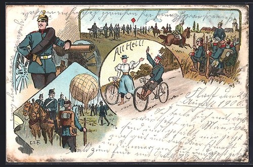 Lithographie soldats avec