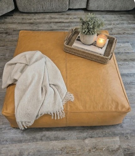Pouf leather ottoman moroccan - pouf,