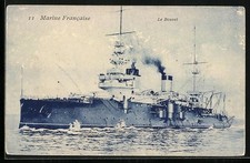 Old postcard warship Le Bouvet in progress 