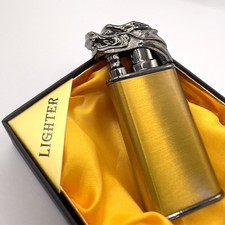 Brushed Gold Dragon Lighter - Blue Flame Storm Luxury Rechargeable