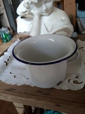 ancien pot de chambre pour enfant blanc liseré bleu vintage déco shabby