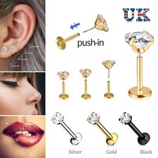 Cartilage Piercing Push In Pin 6 8mm Stud 20G Flat Back Tragus Nose Labret Ear