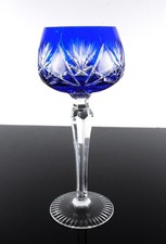 ANTIQUE 1 CRYSTAL WINE GLASS DOUBLE COLOR BLUE AND WHITE BOHEMIAN SIZE