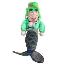 Vintage  Mermaid Siren Green Seal Life Ocean Plush Stuffed Doll Art 