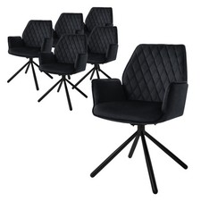 6 Chaises de bureau pivotante 180° en velours siège ergonomique accoudoirs noir