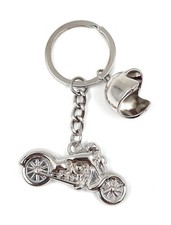 Chopper Avec Casque Moto Bike Porte-Clés Argent Métal