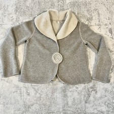 Cameleon Beige/Gray Wide Shawl Collar Fleece Jacket Rose Button Cardigan Sz S