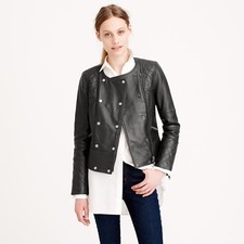 $900 J. Crew Collection Quilted Leather Moto Motorcycle Jacket Black Sz 00 EUC