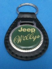 Vintage Willys Willy's Jeep genuine grain leather keyring key fob keychain 