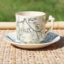 Antique Coffee Cup + Saucer / Creil and Montereau / Apple Blossoms