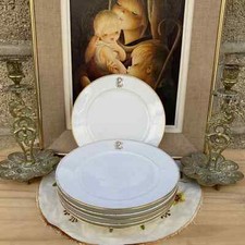 6 assiettes plates blanches liseré doré Paris monogramme PE ?
