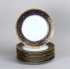 9 Unmarked Art Nouveau Dessert Plates with Gilt and Enamel Decoration (Minton?)