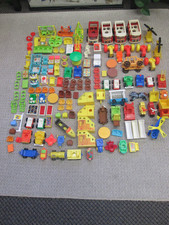 Big Vintage Fisher Price Lot -Over 100 pieces-Asst furniture, vehicles ect
