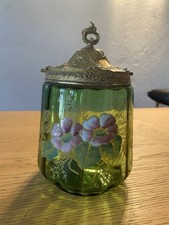 Antique Legras Monjoy Enameled Glass Art Nouveau Cookie Bucket 