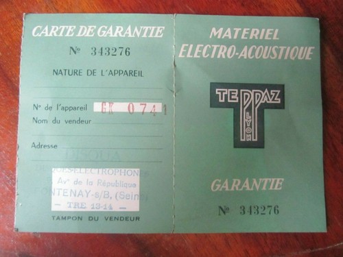 Ancienne carte garantie - ancienne,