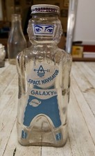 BLUE SPACE NAVIGATOR GALAXY SPACE FOODS  SYRUP BOTTLE, COIN BANK 1950’s