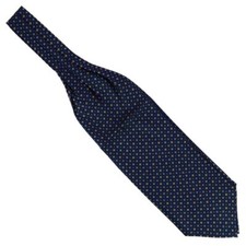 Tony & Paul. Foulard Ascot. Sofia, Soie. Bleu marine or  - carreaux -  FABRIQUE 