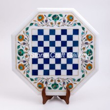 18 " Marbre Blanc Échecs Table Top Multi Demi-Précieuses Pierres Floral Inlay