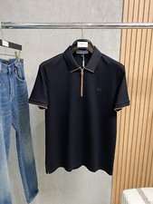 New Salvatore Ferragamo Men Cotton Polo Half Zip Logo Black