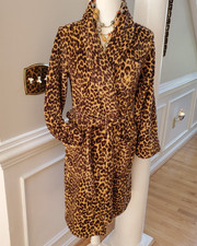 Ralph Lauren Plush Leopard Print Robe Sz Large Front Pockets Long Sleeves